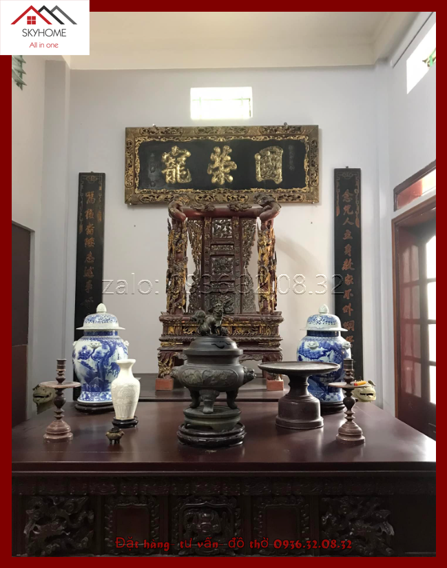 Hoành phi gỗ phòng thờ chữ Quốc Vinh sủng